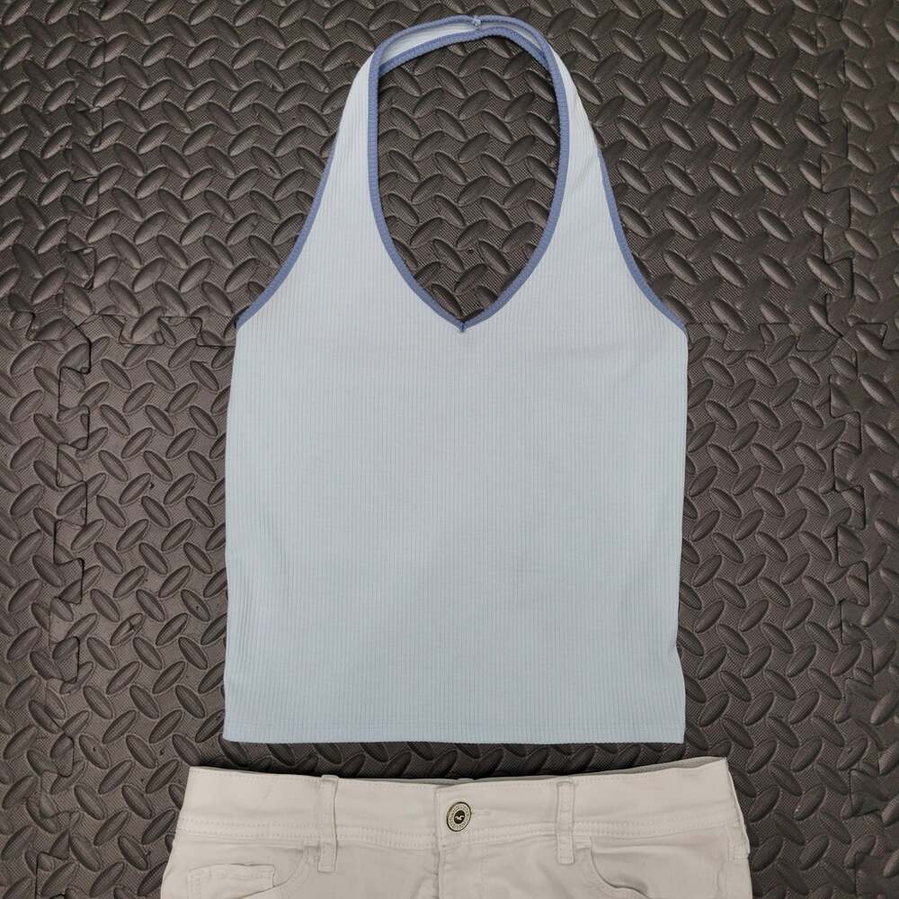 American Eagle Ribbed Halter Tank Top Small Blue Y2K 90s